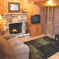 Cabin living room with fireplace